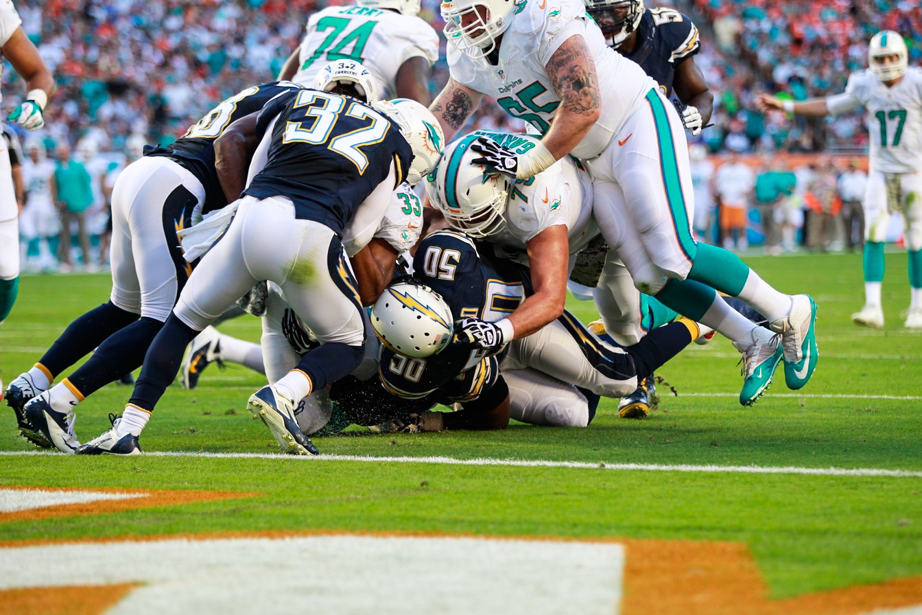 Nate Garner in game action for the Miami Dolphins