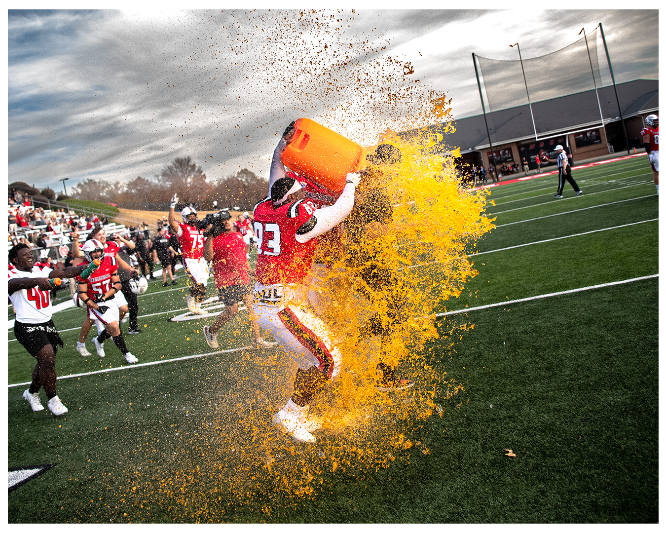 Nate Garner getting the Gatorade bath after NGU championship win